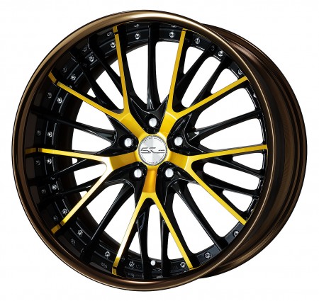 BLACK IMPERIAL GOLD [BPI] CENTRE DISK, GLOSS BRONZE ANODIZED FLAT RIM WITH CHROME RIVETS