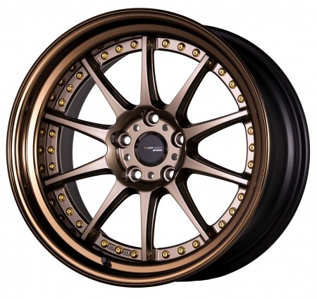 [18 INCH] HYPER GOLD [HPG] CENTRE DISK, GLOSS BRONZE ANODIZED FLAT RIM WITH GOLD RIVETS - WITH OPTIONAL CAP