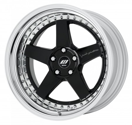 GLOSS BLACK [BLK] CENTRE DISK, POLISHED ANODIZED STEP RIM, CHROME RIVETS - TRUE SPORT STYLE [S/W]