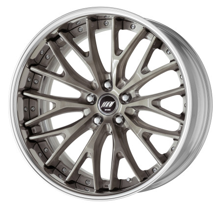 TRANS GRAY BRUSHED [BUA] DEEP CONCAVE CENTRE DISK, POLISHED ANODIZED FLAT RIM WITH CHROME RIVETS
