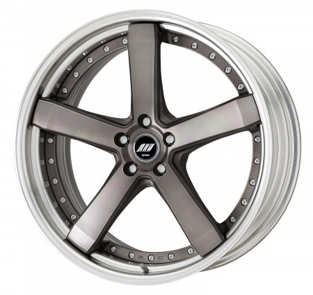 TRANS GRAY POLISH [TGP] SEMI CONCAVE CENTRE DISK, POLISHED ANODIZED STEP RIM WITH CHROME RIVETS