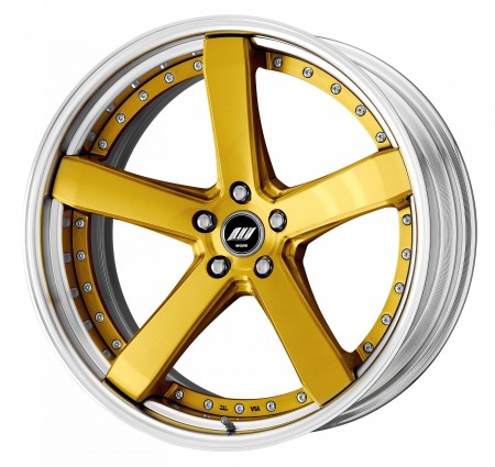 IMPERIAL GOLD [IPG] DEEP CONCAVE CENTRE DISK, POLISHED ANODIZED STEP RIM WITH CHROME RIVETS