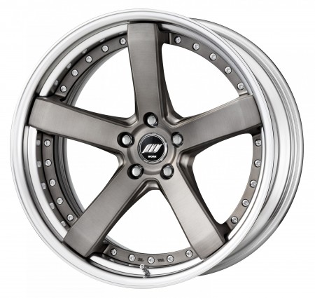 MATT GRAY BRUSHED [MBUA] DEEP CONCAVE CENTRE DISK, POLISHED ANODIZED STEP RIM WITH CHROME RIVETS