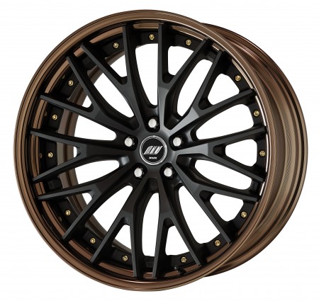 MATT BLACK [MBL] DEEP CONCAVE CENTRE DISK, GLOSS BRONZE ANODIZED STEP RIM WITH GOLD RIVETS