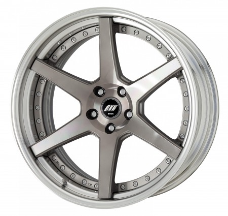 TRANS GRAY POLISH [TGP] MIDDLE CONCAVE CENTRE DISK, POLISHED ANODIZED STEP RIM WITH CHROME RIVETS