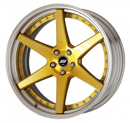 IMPERIAL GOLD [IPG] DEEP CONCAVE CENTRE DISK, POLISHED ANODIZED STEP RIM WITH CHROME RIVETS